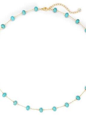 Turquoise Beaded Choker Necklace Gold Plated Layered Chain Jewelry Gift